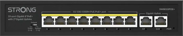 Strong Desktop Gigabit Switch, 10x RJ-45, 100W PoE+