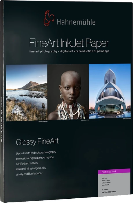 Hahnemühle Digital Glossy FineArt Photo Rag Pearl Fotopapier perlglänzend naturweiß, A2, 320g/m², 25 Blatt