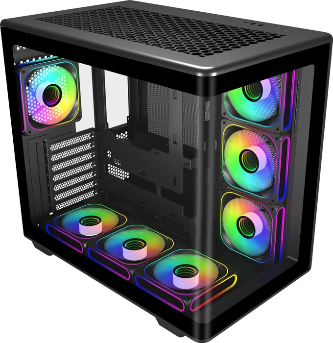 Cooler Master Elite 600 Black, schwarz, inkl. 7x Lüfter, Glasfenster