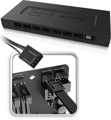 Raijintek RJK 5V DRGB-PWM Control Hub, Licht- und Lüftersteuerung, 16-Kanal