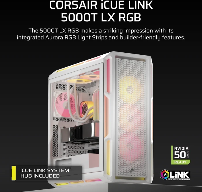 Corsair iCUE LINK 5000T LX RGB, weiß, Glasfenster