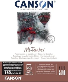 Canson Mi-Teintes Zeichenpapier, 240x320mm, glatt, schwarz, 20 Blatt
