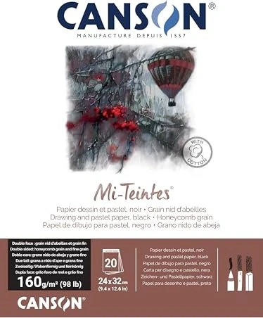 Canson Mi-Teintes Zeichenpapier, 240x320mm, glatt, schwarz, 20 Blatt