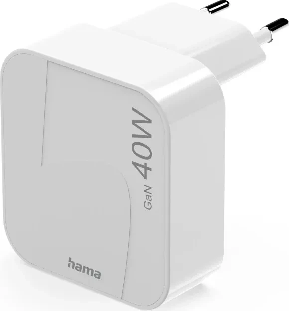 Hama Schnellladegerät GaN 2x USB-C faltbares Mini-Ladegerät PD 40W weiß