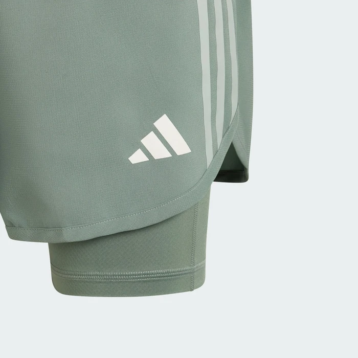 adidas Own the Run 3-Streifen 2-in-1 Laufhose kurz silver green (Herren)