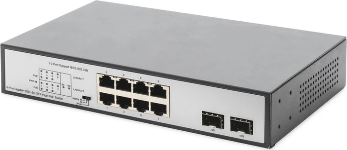 Digitus DN-951 Desktop Gigabit Switch, 8x RJ-45, 2x SFP, 180W PoE+