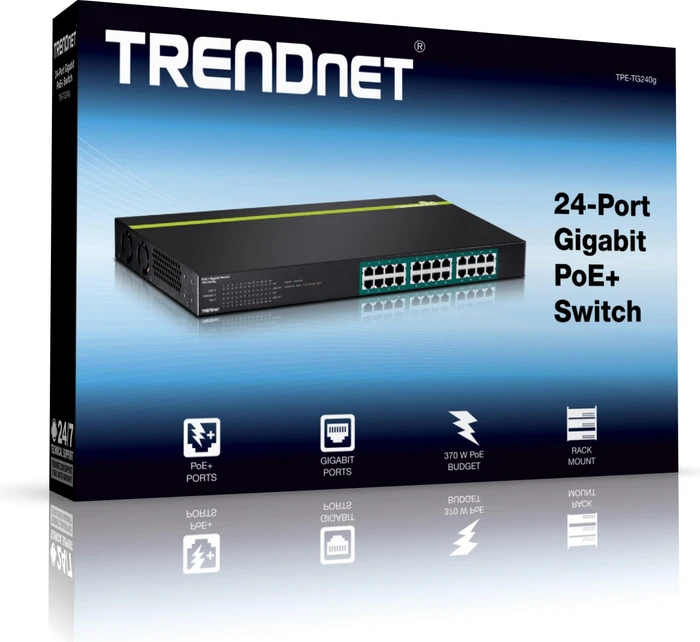 TRENDnet TPE-TG Rackmount Gigabit Switch, 24x RJ-45, 370W PoE+