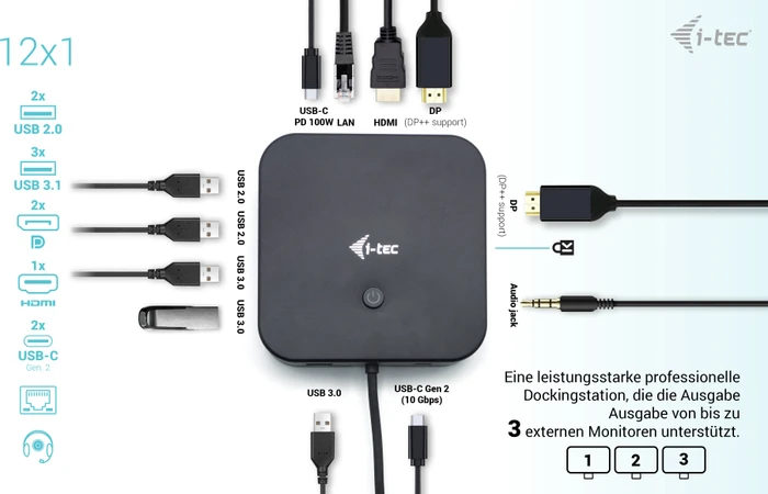 i-tec Dual DP Docking Station, inkl. 100W Netztei, USB-C 3.1 [Stecker]