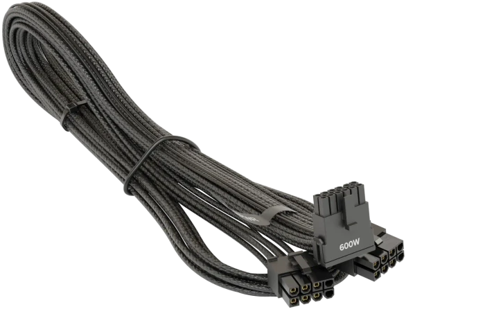 Seasonic 12VHPWR Cable, 600W PCIe 5.0 12VHPWR, 2x 8-Pin PCIe Stecker auf 16-Pin PCIe 5.0 12VHPWR Stecker, Adapterkabel, schwarz, 90° gewinkelt, 75cm