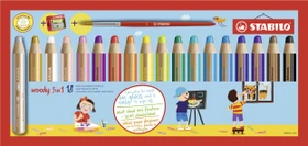 STABILO Woody 3in1 Wachsmalstift sortiert, Anspitzer, 18er-Set