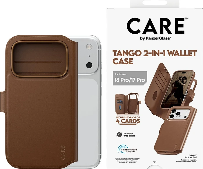 PanzerGlass Care Tango 2-in-1 Wallet Case w. MagSafe für Apple iPhone 18 Pro braun