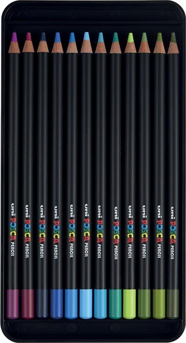 Uni-Ball POSCA Pencil KPE-200 Wachsmalstift sortiert, Metalletui, 36er-Set