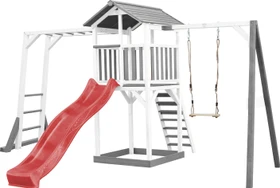 Axi Spielturm Beach Tower mit Klettergerüst, Rutsche und Schaukel weiß/grau/rot