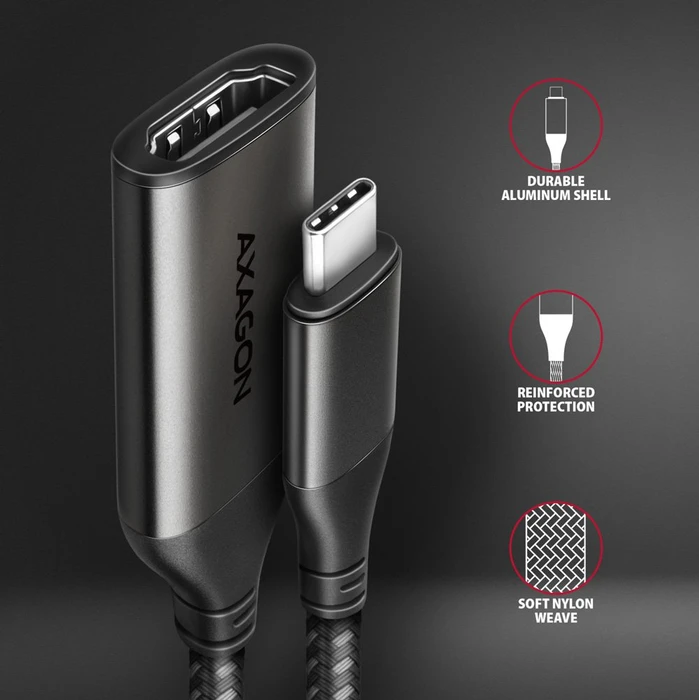 Axagon HDMI Adapterkabel, USB-C [Stecker] auf HDMI 2.1 [Buchse], 4K60Hz, Adapterkabel, 25cm