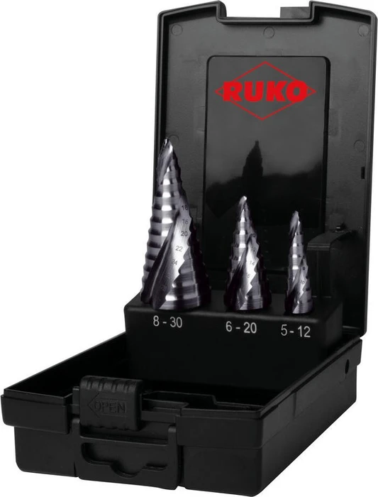 Ruko HSS RUnaTEC Stufenbohrer-Sortiment inkl. Werkzeugbox, 3-tlg.