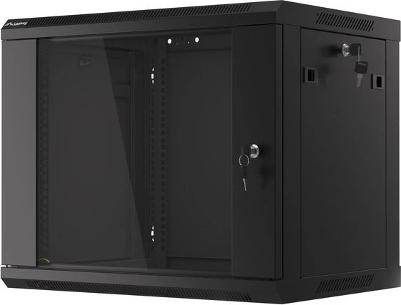 Lanberg 19" Wandschrank 9HE, hängend, Flat Pack, Glastür, IP20, RAL 9004, 600mm tief