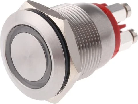 Bulgin Drucktaster silber, rot beleuchtet