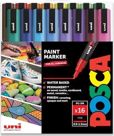 Uni-Ball POSCA PC-3M Acrylmarker Basisfarben sortiert, 16er-Set
