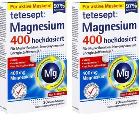 Tetesept Magnesium 400 hochdosiert Tabletten, 60 Stück (2x 30 Stück)