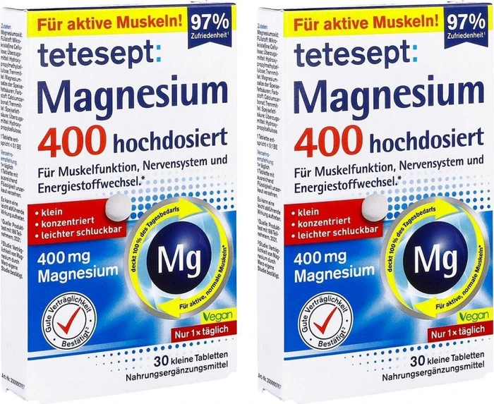 Tetesept Magnesium 400 hochdosiert Tabletten, 60 Stück (2x 30 Stück)