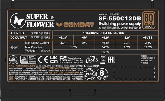 Super Flower Combat DB 80 PLUS Bronze 550W, ATX 2.52