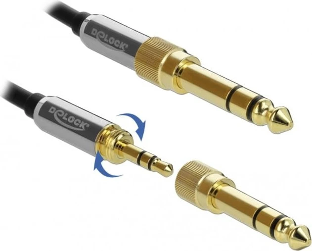 DeLOCK 3.5mm Klinke 3-Pin [Stecker] auf 3.5mm 3-Pin Klinke [Stecker], mit 2x Schraubadapter auf 6.35mm, schwarz 2m