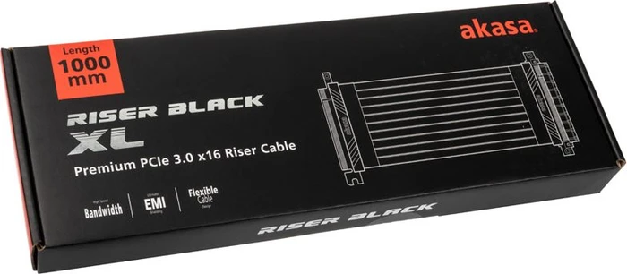 Akasa Riser Black X2 Mark IV Riser Card Cable, gerade, PCIe 3.0, 1m