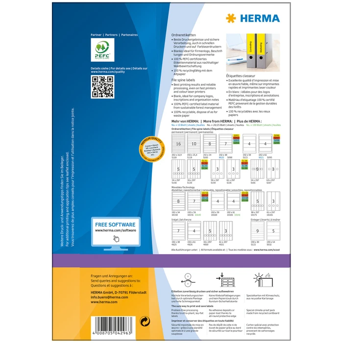Herma Ordneretiketten, 61x192mm, gelb, matt, 100 Blatt (400 Etiketten)