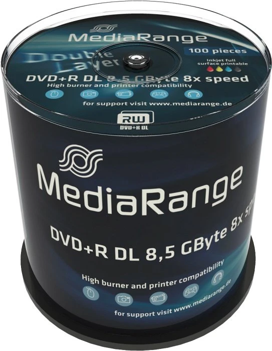 MediaRange DVD+R 8.5GB, 8x, 100er Spindel, printable