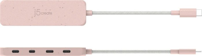 j5create Eco-Friendly 4-in-1 USB-C Hub rosa, 4x USB-C 3.1, USB-C 3.1 [Stecker]