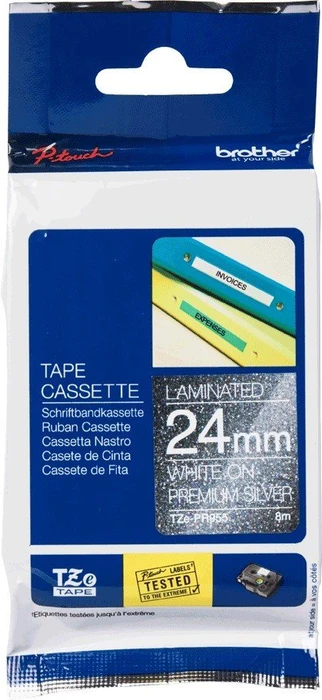 Brother TZe-PR955 Beschriftungsband, 24mm, weiß/Glitter silber