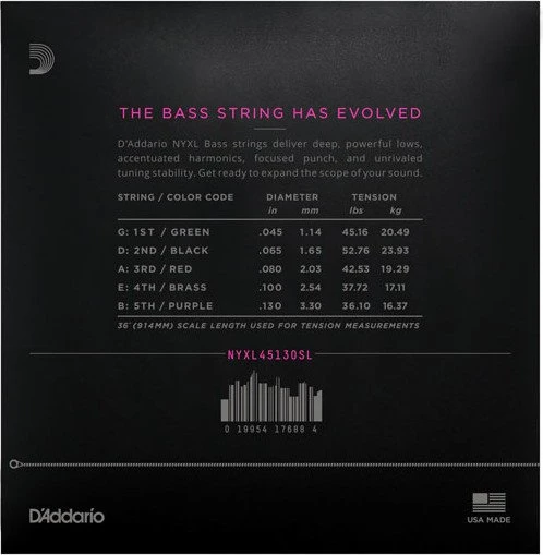D'Addario NYXL 5-String Bass Regular Light, Super Long Scale