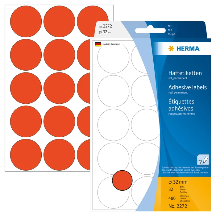 Herma Markierungspunkte 32mm rot, 32 Blatt