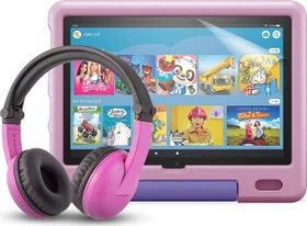 Amazon Fire HD 10 KFTRWI 2021, ohne Werbung, rosa, 32GB, inkl. BuddyPhones PlayTime Headset und Displayschutzfolie, Kids Edition