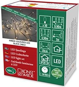 Konstsmide Tropfen-Lichterkette schwarz LED 50x bernstein