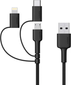 Aukey 3 In 1 Cable USB-A/Lightning/Micros-USB/USB-C 1.2m schwarz