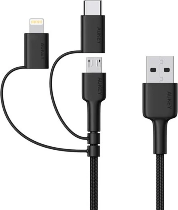 Aukey 3 In 1 Cable USB-A/Lightning/Micros-USB/USB-C 1.2m schwarz