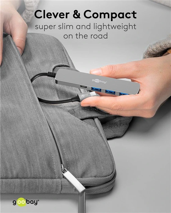 Wentronic goobay Slim 4-Port USB-Hub, 1x USB-C 3.0/3x USB-A 3.0, USB-C 3.0 [Stecker]