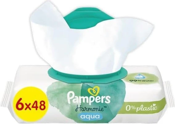 Pampers Harmonie Aqua Feuchttücher, 288 Stück (6x 48 Stück)