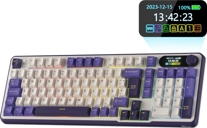 RK Royal Kludge S98, Lavendel Lila, 96%, hot-swap, RK Linear Viridian, USB/Bluetooth, DE