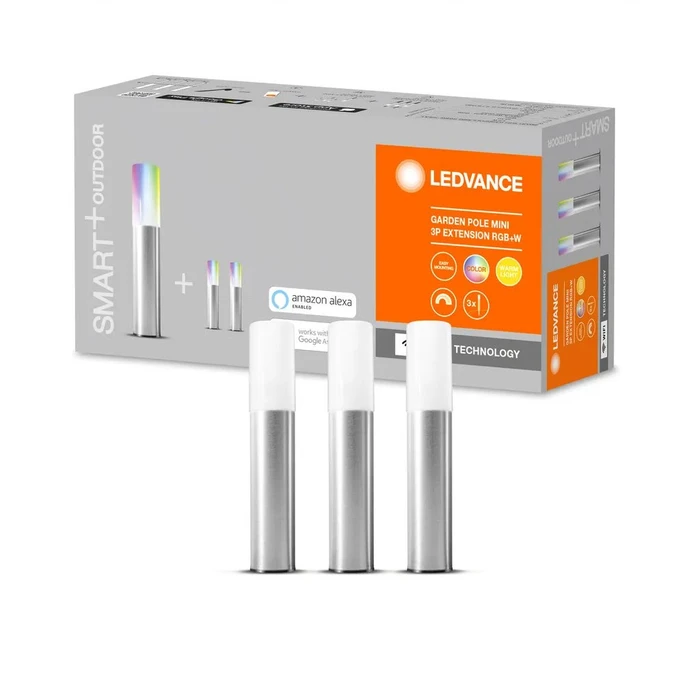 Osram Ledvance SMART+ Outdoor WiFi Garden Pole Mini 3P Ext RGB + W 1.9W Stehleuchte silber, 3 Stück