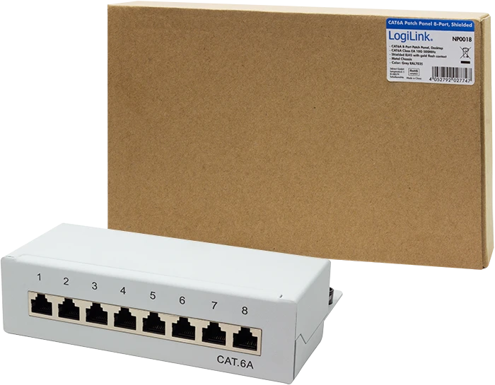 LogiLink Desktop Patchpanel Cat6a, für Tisch/Wand, 8-Port, grau