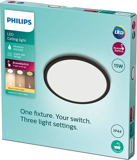 Philips Super Slim LED-Panel rund 15W schwarz