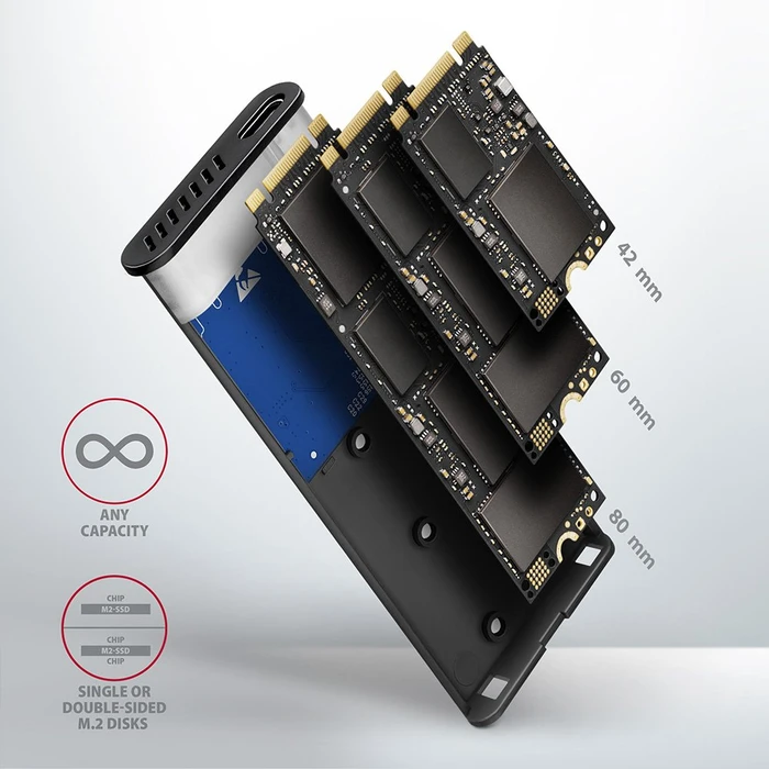 Axagon M.2 Festplattengehäuse, silber, M.2 PCIe/SATA, USB-C 3.1