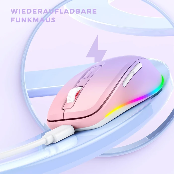Seenda Rechargeable Wireless RGB Mouse mit Jiggler-Funktion, rosa/violett, USB