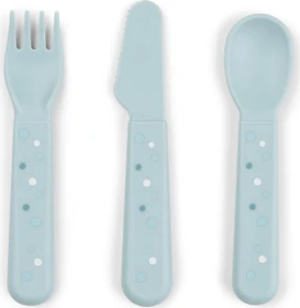 Done by Deer Foodie Kinderbesteck-Set happy dots blau, 3-tlg.
