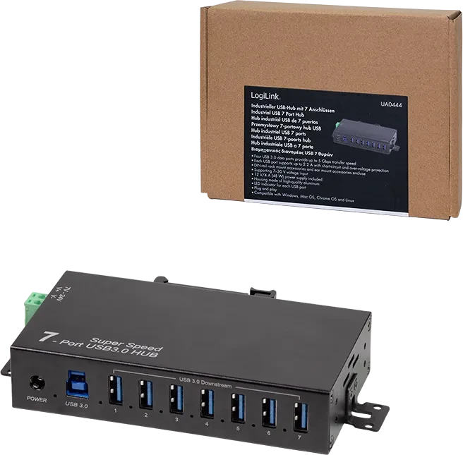 LogiLink Industrial Railmount USB-Hub, 7x USB-A 3.0, USB-B 3.0 [Buchse]