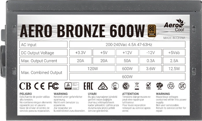 AeroCool Aero Bronze 600W, ATX 2.52
