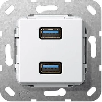 Gira Einsatz USB 3.0 Typ A 2fach Kabelpeitsche, reinweiß glänzend