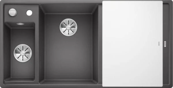 Blanco Axia III 6 S InFino Becken links mit Ablauffernbedienung felsgrau inkl. Glasschneidebrett